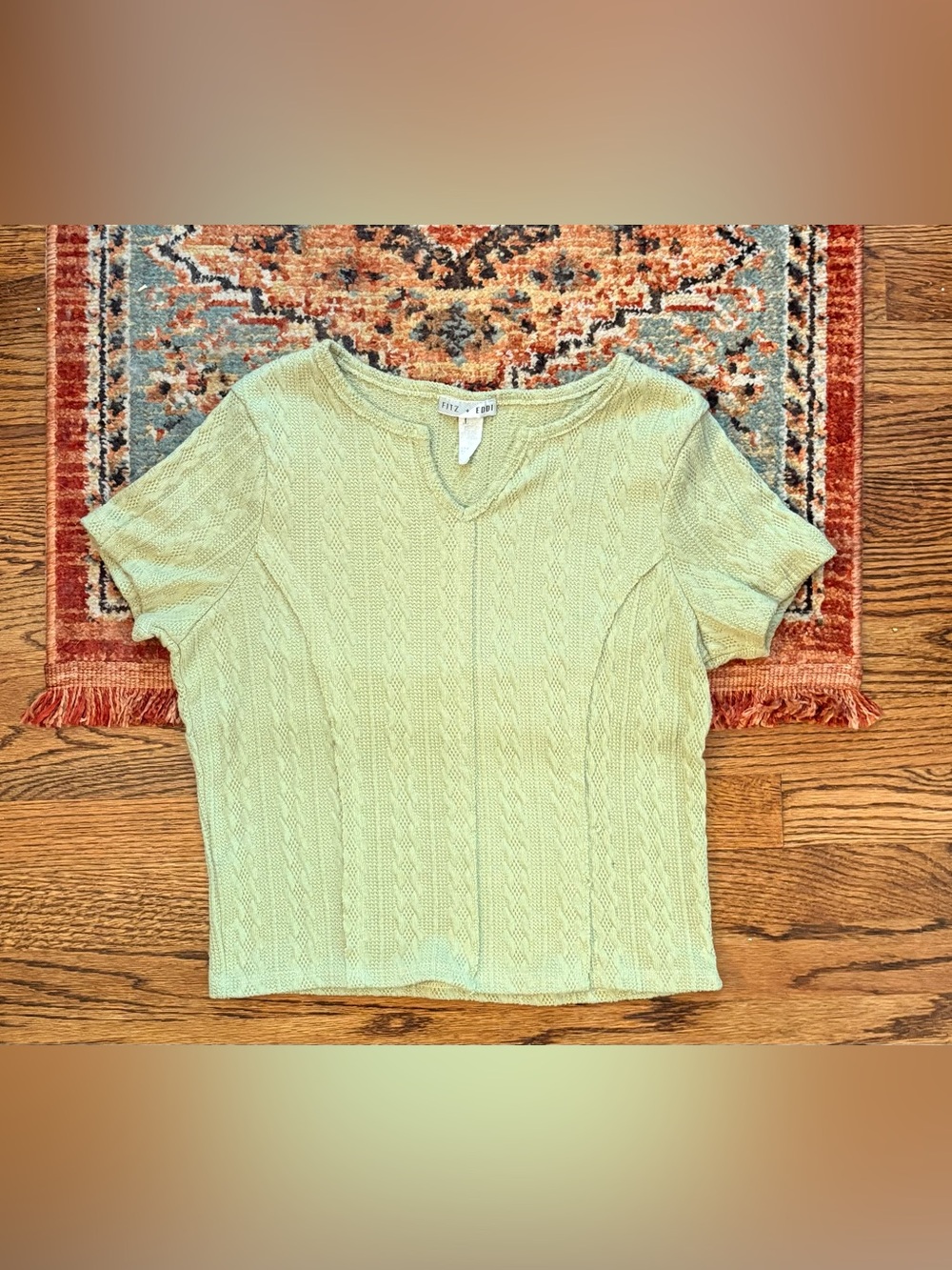 Vintage 90s Light Green Knit Short Sleeve Top structured cropped small